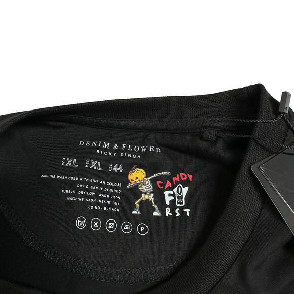 Denim Flower Ricky Singh T Shirt Men's Size XL Bad Dog Frenchie Halloween Black - Picture 2 of 7